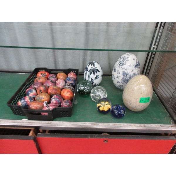 23 Egg Shaped Collectibles & 4 Glass Paperweights
