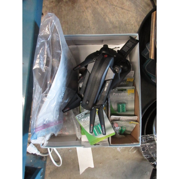 Box with Drone and Assorted Batteries