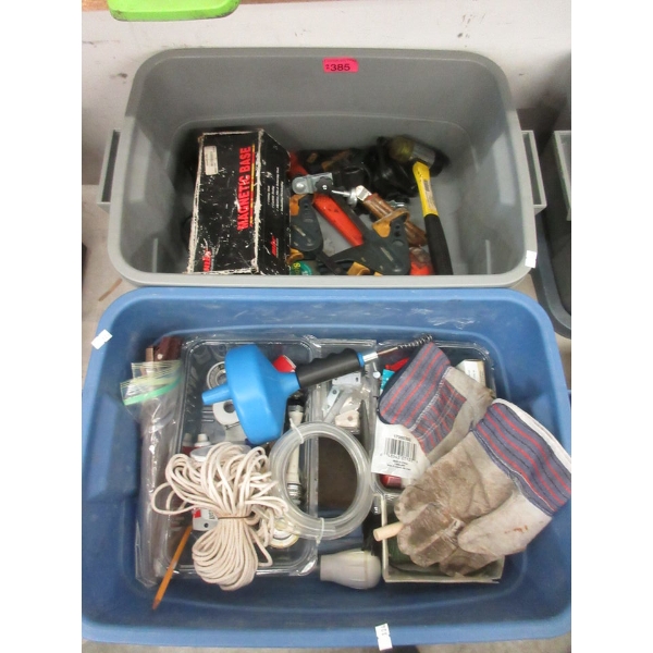 2 Totes of Hand Tools and Home Repair Goods