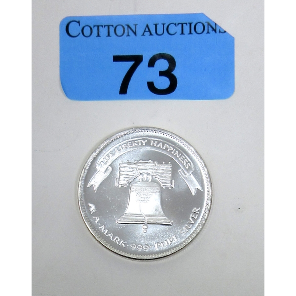 Vintage 1 Oz .999 Silver 1984 Life-Liberty-Happiness Round 