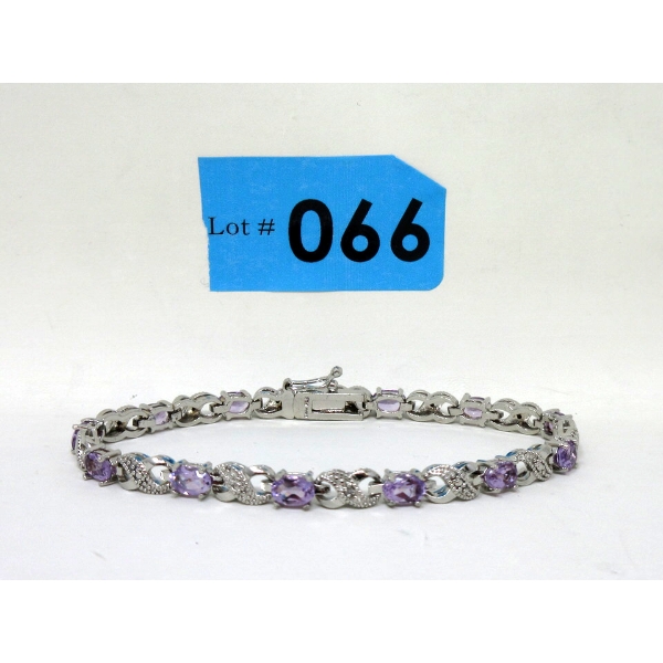 6.02 CTW Amethyst & Diamond Tennis Bracelet