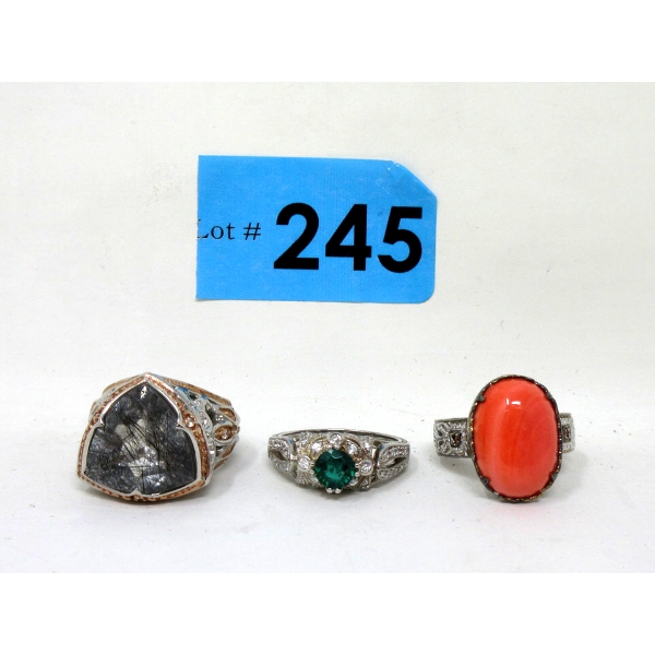 3 Sterling Silver Dinner Rings - 1 Size 8 & 2 Size 9