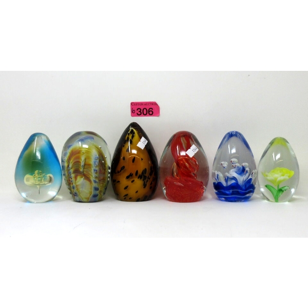 6 Art Glass Paperweights - Tallest is 6"