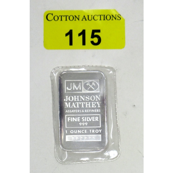1 Oz. Johnson Matthey .999 Silver Bullion Bar