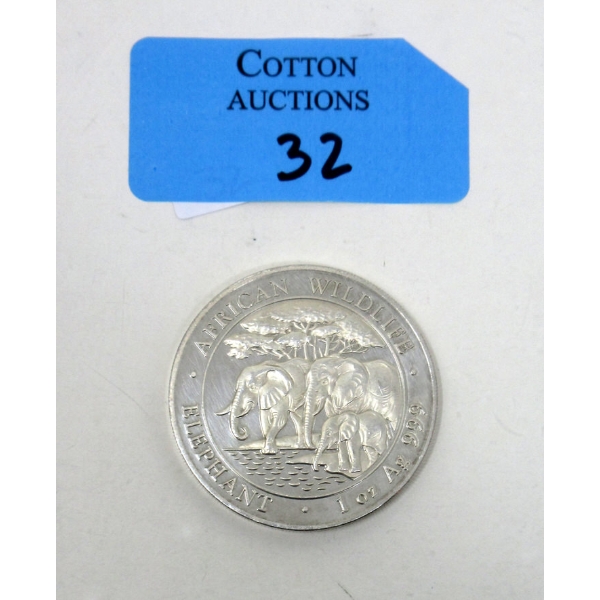 1 Oz .999 Silver 2013 African Wildlife Elephant Coin 