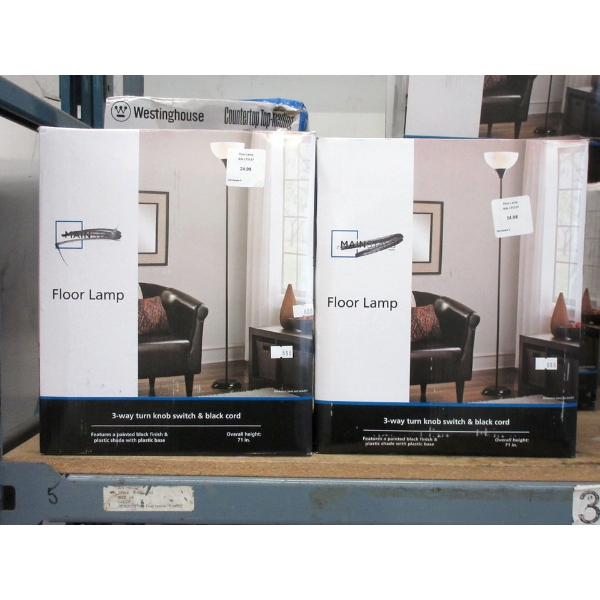 2 Black Floor Lamps with White Shades - 71" Tall