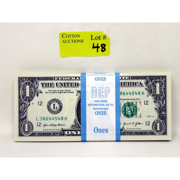 100 x $1 USD Uncirculated Federal Reserve Bundle 