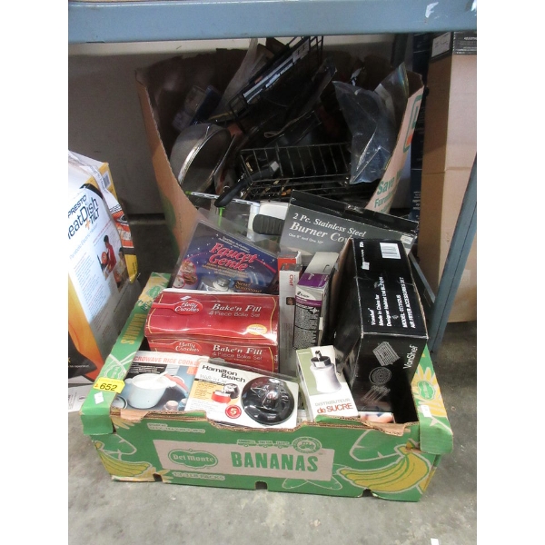 2 Boxes of Assorted New and Preowned Kitchen Goods
