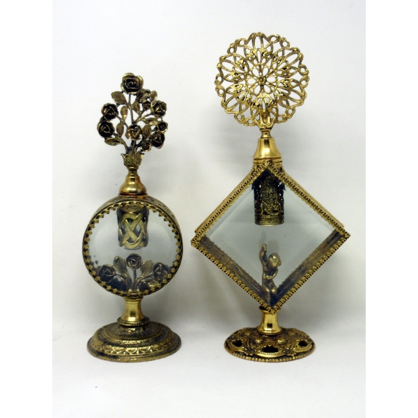 2 Vintage Large Gold Filigree Perfume Bottles