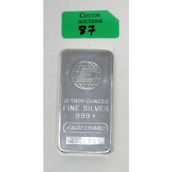 10 Oz .999+ Silver Engelhard Bar 