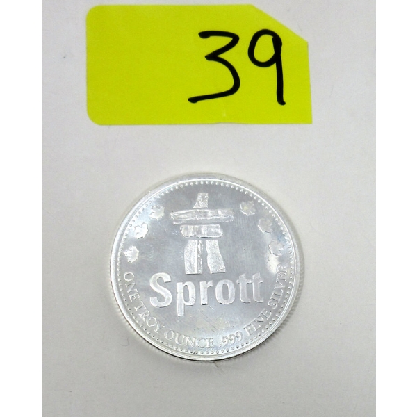 1 Oz .999 Silver SPROTT Round 