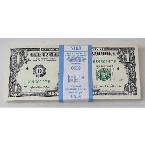 100 x $1 USD Uncirculated Federal Reserve Bundle 