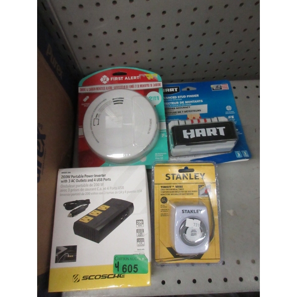 Timer, Power Inverter, Stud Finder & Smoke Detector