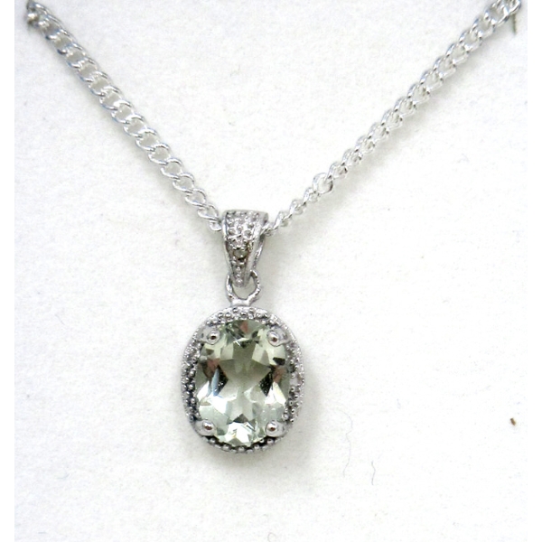 New .925 Silver Green Amethyst Pendant w/ Diamond
