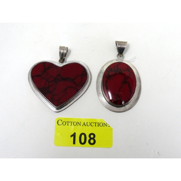 2 Large .925 Silver & Agate Pendants