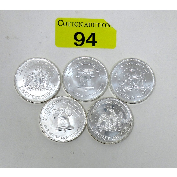 5 x 1 Oz .999 Silver Liberty Bell Round 