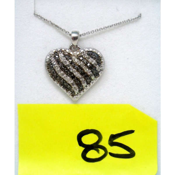 Half Carat Black & White Diamond Heart Pendant 