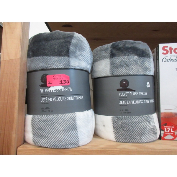 2 New Velvet Plush Throws - Grey 
