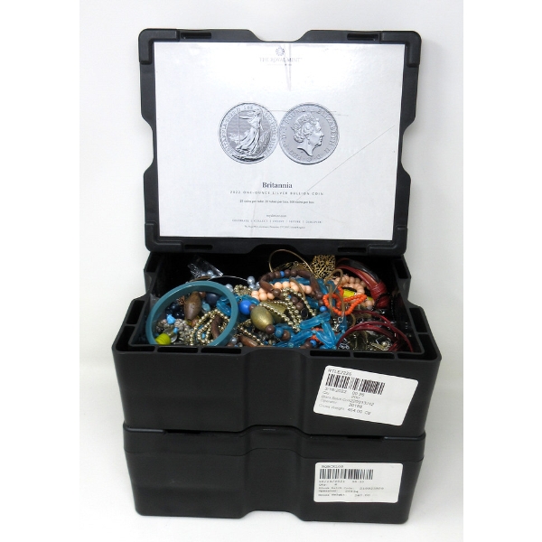 2 Black "Royal Mint" Bullion Boxes with Preowned Costume Jewelry 