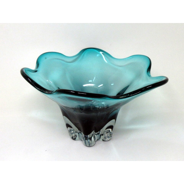 Mid-Century Blue Art Glass Centerpiece Bowl