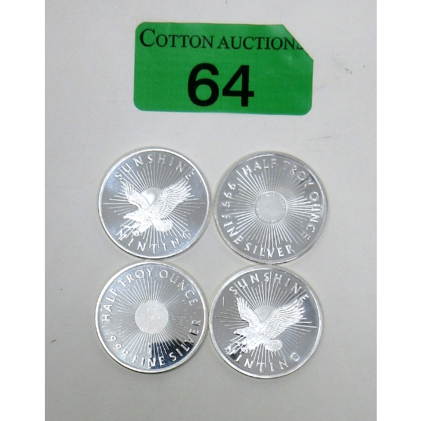 4 x 1/2 Oz .999 Silver Sunshine Minting Rounds