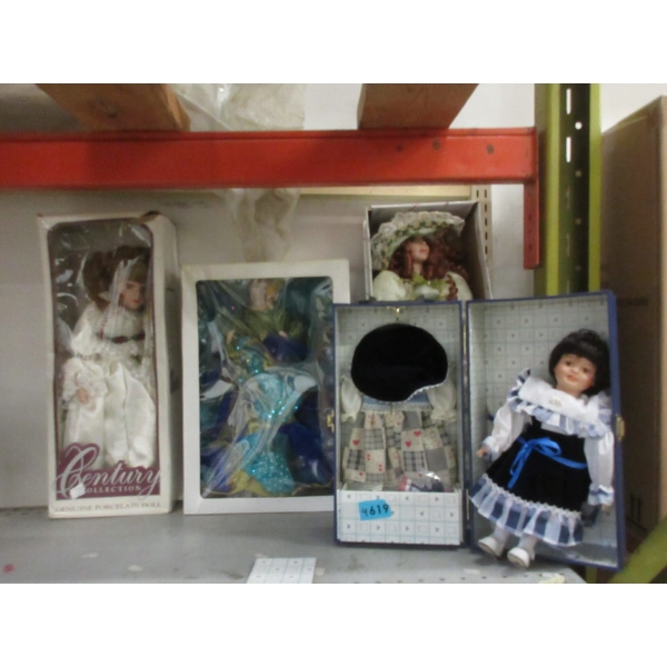 Porcelain Tree Topper & 3 Porcelain Dolls