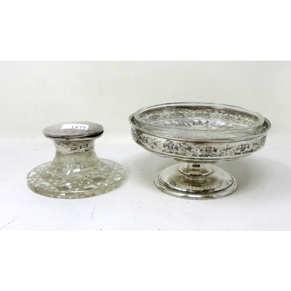 Sterling Silver & Crystal Condiment Dish & Ink Well