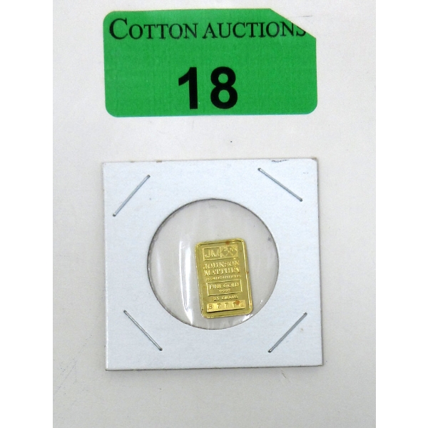 2.5 Gram .9999 Fine Gold Johnson Matthey Serial Numbered Bar 