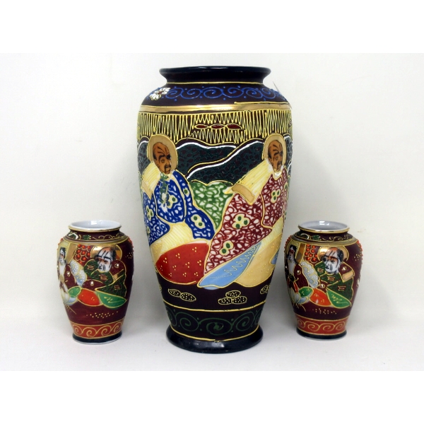 3 Vintage Hand Painted Japanese Vases
