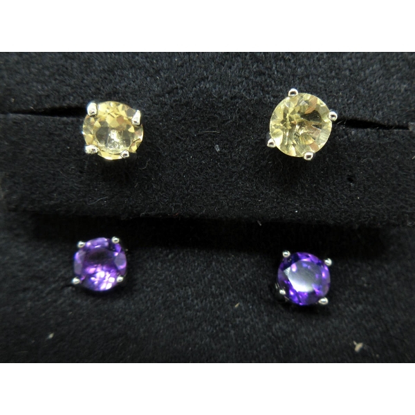 1 Pair Amethyst & 1 Pair Citrine Sterling Silver Earrings