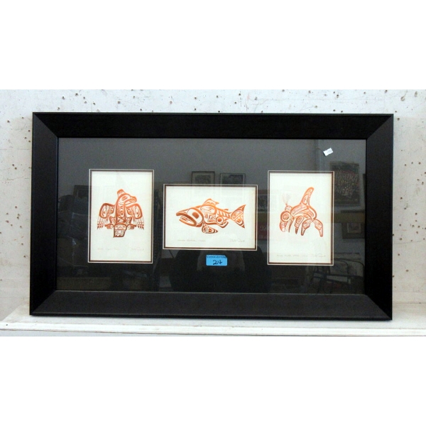 Framed Set of 3 Copper-Tone Bill Reid Prints