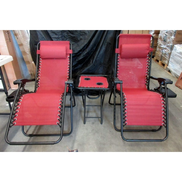Set of 2 New Red  Patio Lounge Chairs w/ Side Table