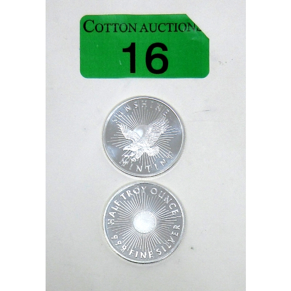 2 x 1/2 Oz .999 Silver Sunshine Minting Rounds 