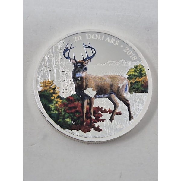 1 Oz .9999 Silver Canadian Landscapes: White Tailed Deer Coin 