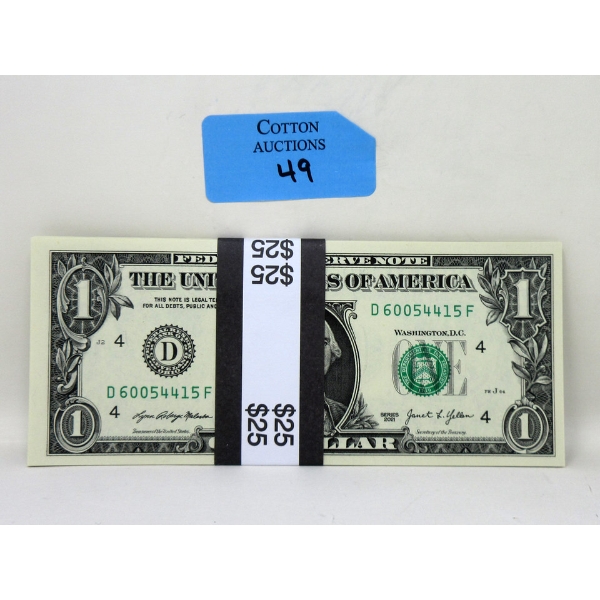 25 x $1 USD Uncirculated Sequential Numbered Bundle 