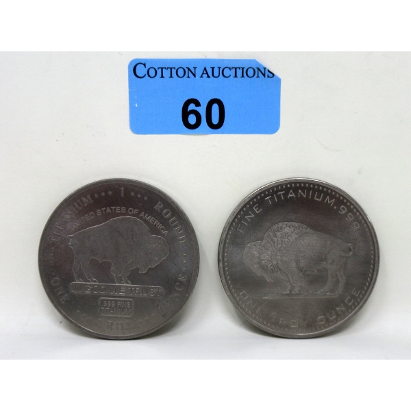 2 x 1 Oz .999 Fine Titanium Buffalo USA Rounds  