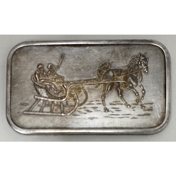 Vintage 1 Oz .999 Silver Horse & Sleigh Bar 