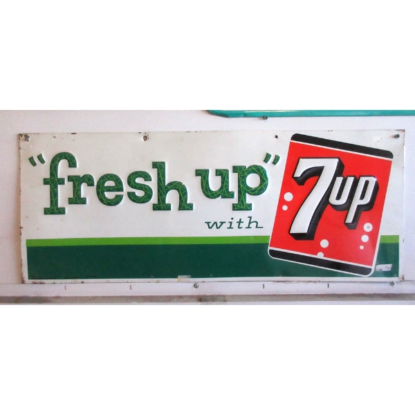 1961 Embossed Tin "Fresh Up With 7UP" Sign 