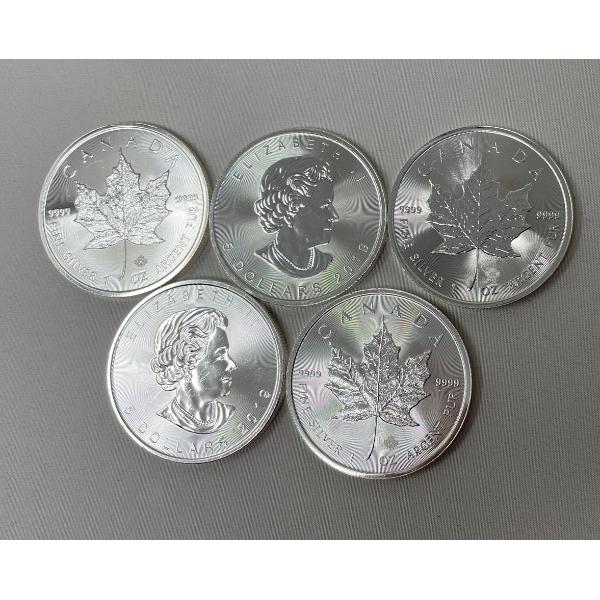 5 x 1 Oz Canada Maple Leaf .9999 Silver Coins