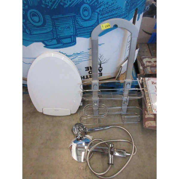 Toilet Seat, Dual Shower Head & Shower Caddy