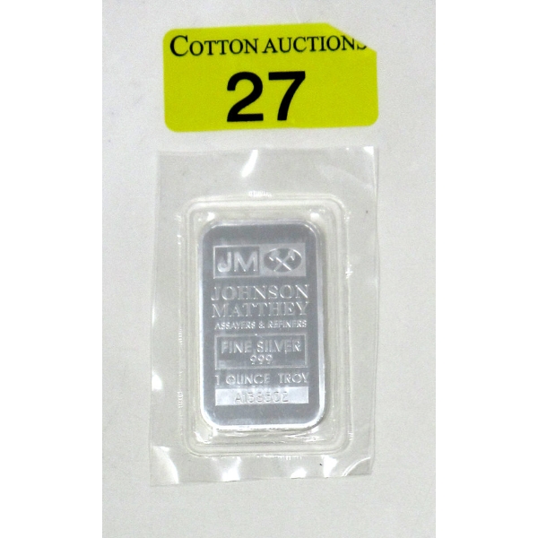 1 Oz .999 Silver Johnson Matthey Bar 