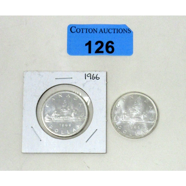 Two 1966 Canadian 80% Silver Dollar Coins