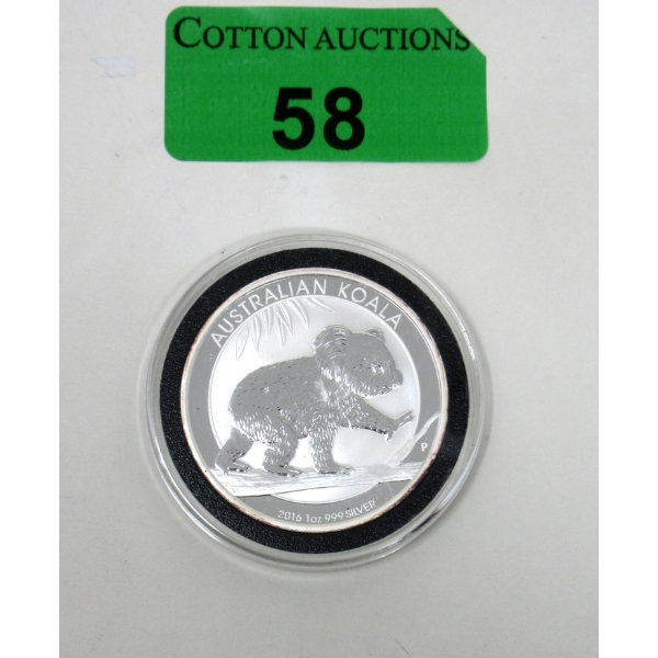 1 Oz .999 Silver 2016 Australian Koala Coin 