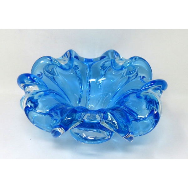 Mid-Century Blue to Clear Art Glass Bowl