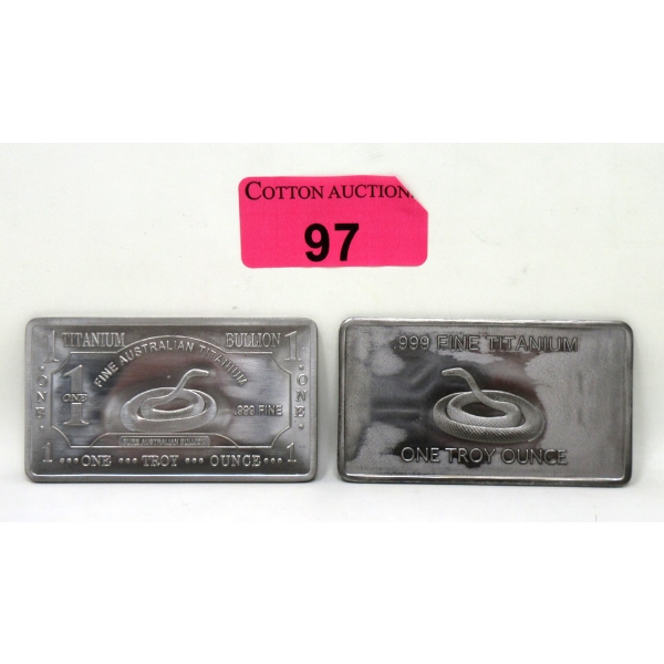 2 x 1 Oz .999 Fine Titanium Brown Snake Motif Bars 