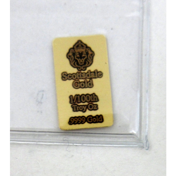 1/100 Oz .9999 Fine Gold Scottsdale Lion Bar 