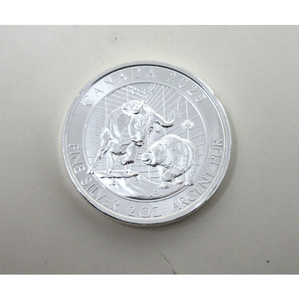 2 Oz .9999 Silver Bull vs Bear Coin 