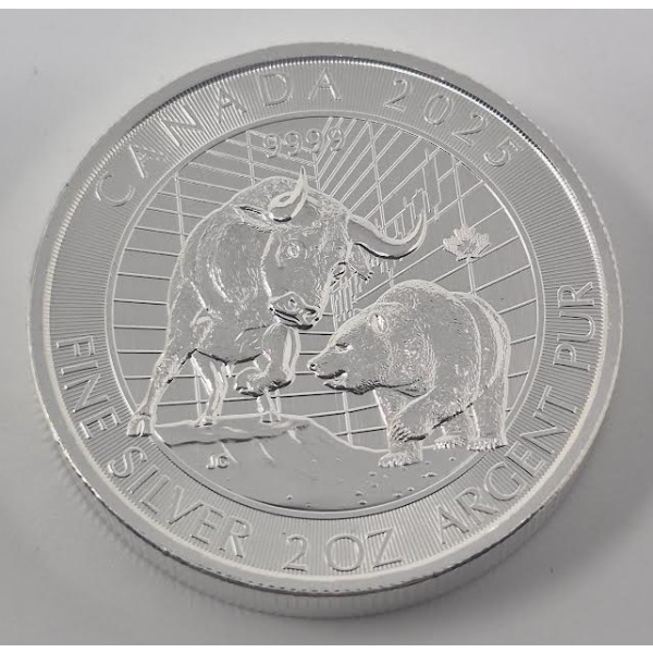2 Oz .9999 Silver 2025 Canada Bear Vs Bull Coin 