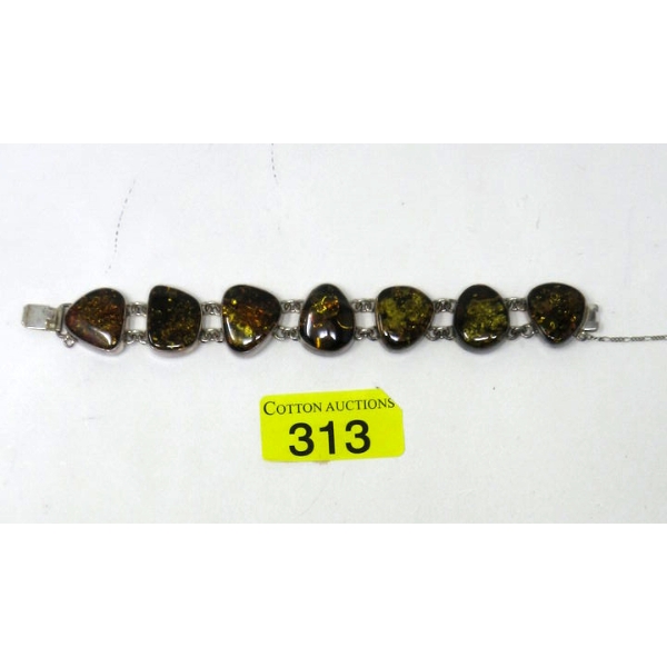8" Sterling Silver Bezel Set Amber Resin Bracelet