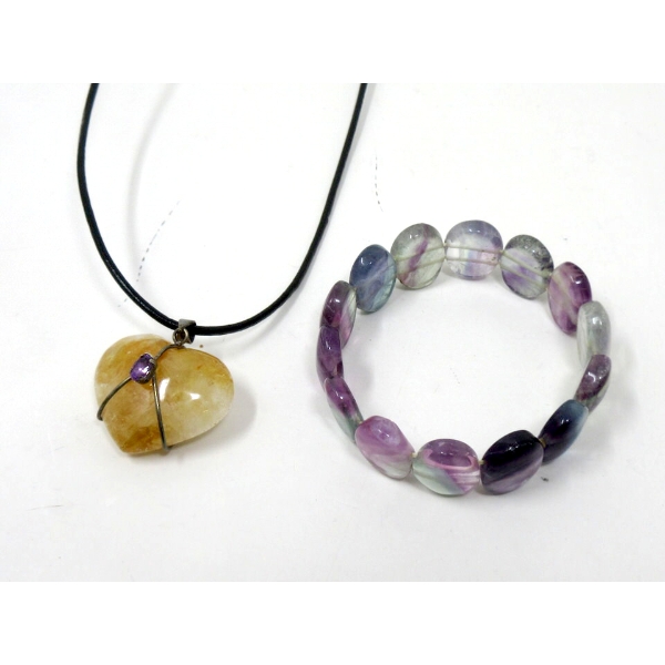 Polished Quartz Bracelet and Citrine & Amethyst Necklace 